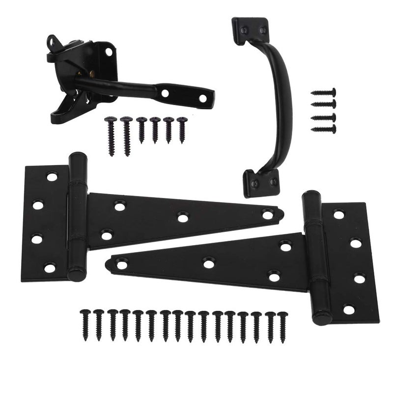 HOME MASTER HARDWARE Wood Gate Hardware Set- Heavy Duty 6" Gate Tee Hinge,Pull Set Gate Hardware Kit with Screws for Outdoor Fence Swing Gate Black Finish - Image 1